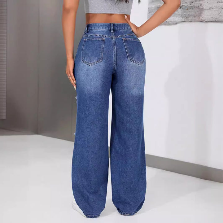 Kvindernes brede jeans med trendy ødelægnings-effekt Stilla