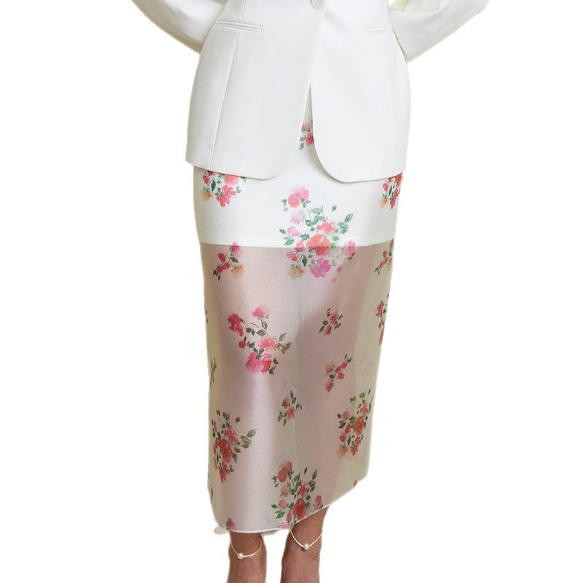 Dame Maxiskørt med floralt design og gennemsigtigt stof kode Stilla