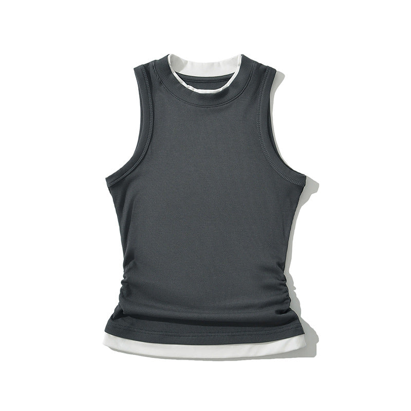 Dame Sporty Tanktop med høj lukket krave og dekorativt flæsedetalje Stilla