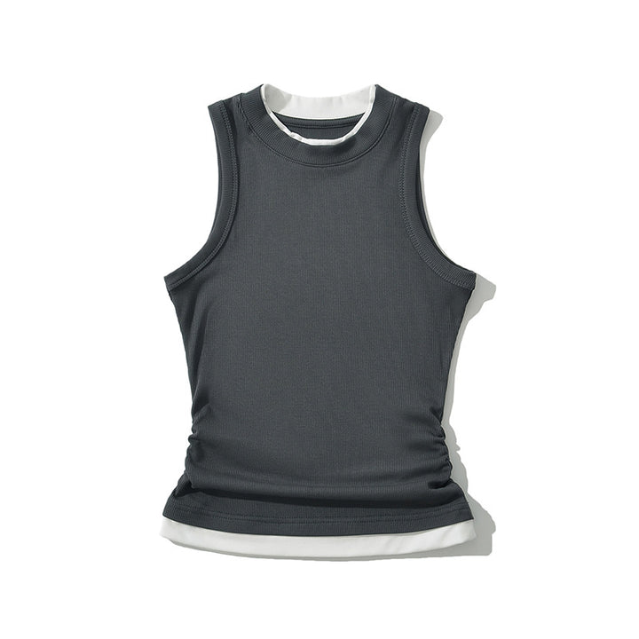 Dame Sporty Tanktop med høj lukket krave og dekorativt flæsedetalje Stilla