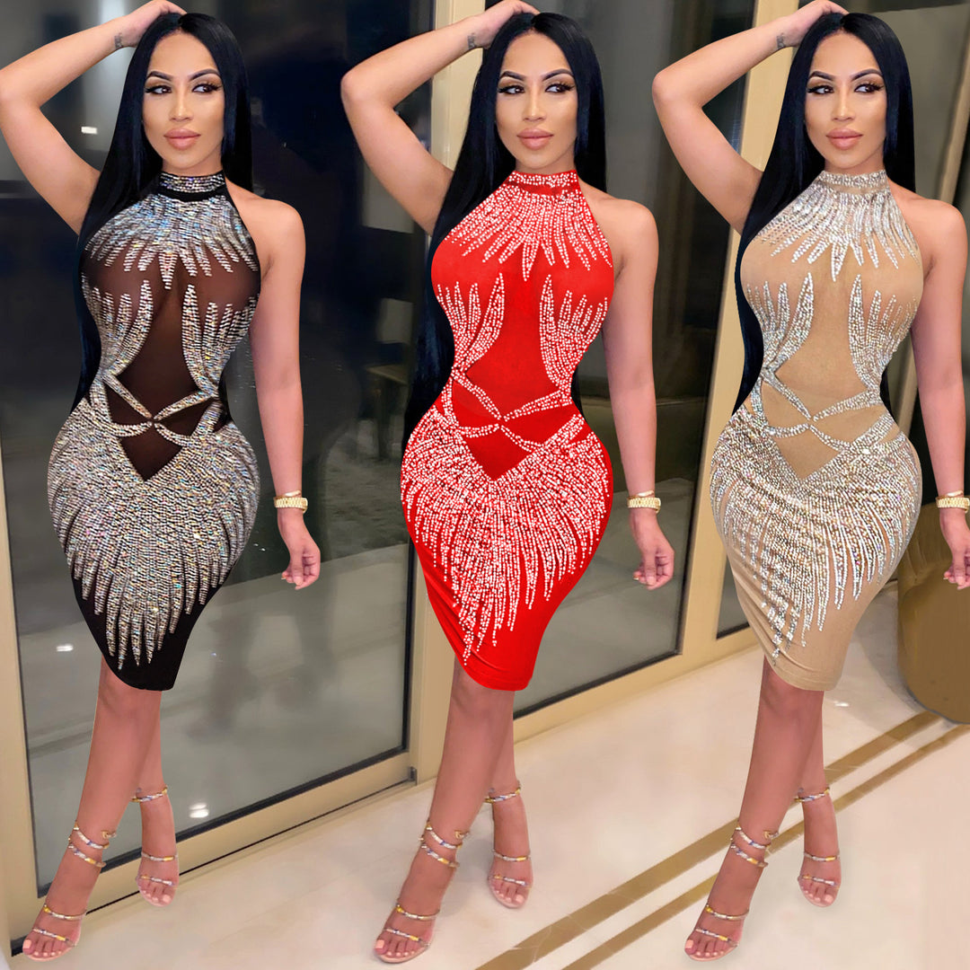 Dame Glamourøst Højhalset Minikjole med strassdekorerede accenter og cut-out detaljer Stilla