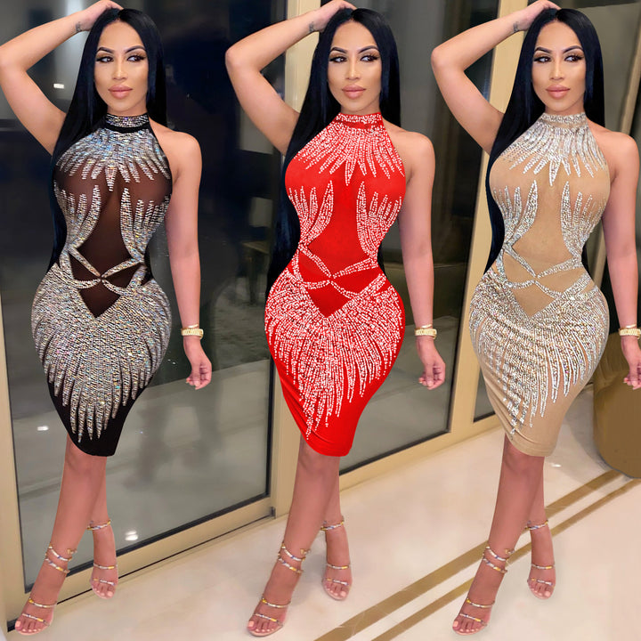 Dame Glamourøst Højhalset Minikjole med strassdekorerede accenter og cut-out detaljer Stilla