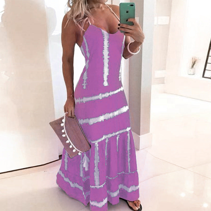 Dame Spaghetti Strop Maxi Kjole med Florescence Detaljer Stilla