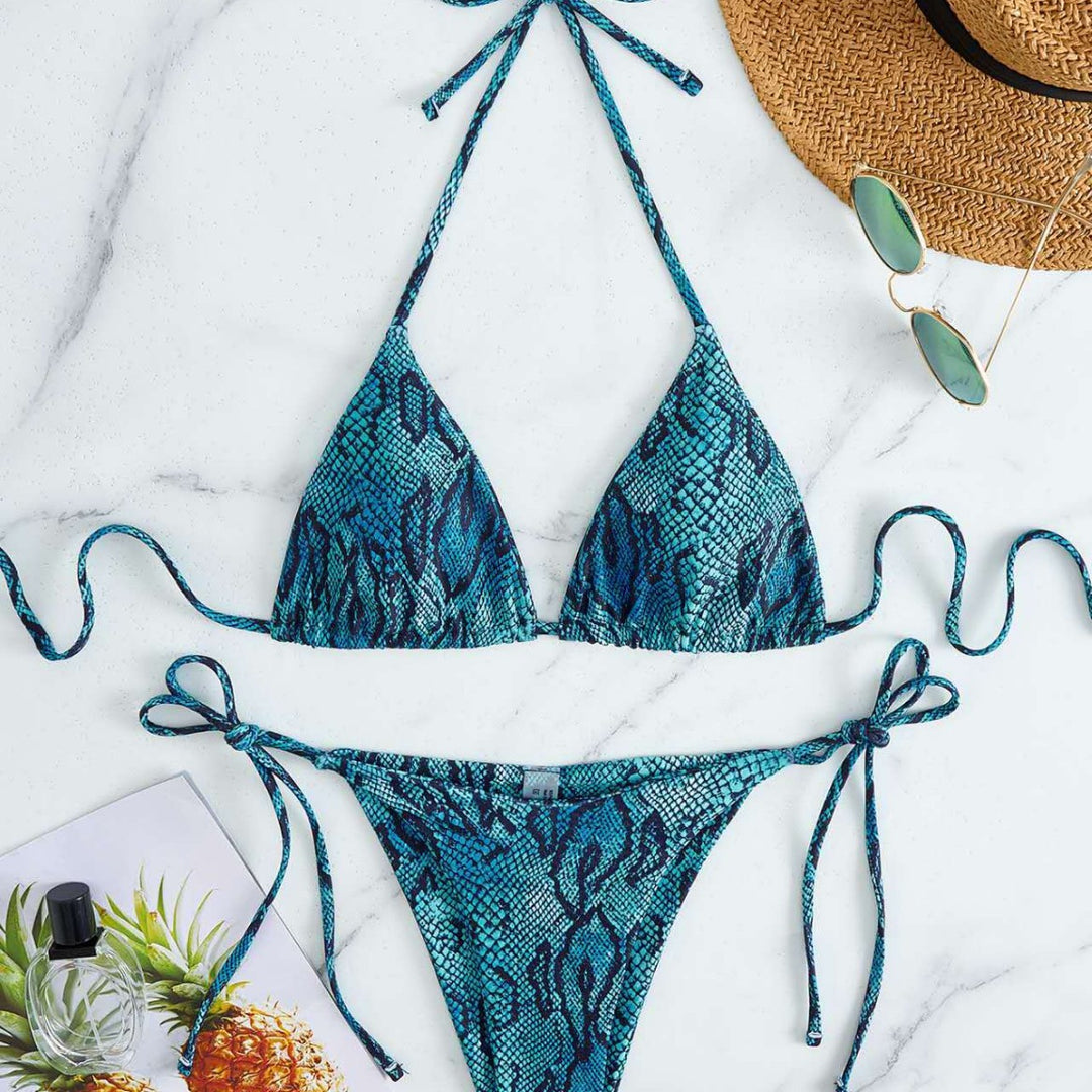 Dame triangel-bikini med slangeprint og justerbare stropper Skovae