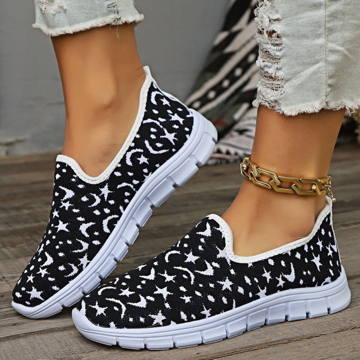 Dame Sporty Slip-On Sneakers med livligt stjernemønster og åndbar strikket overflade Stilla