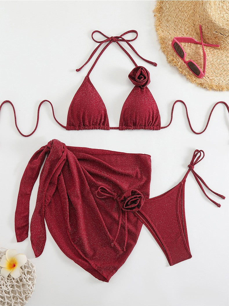 Dame Glitrende Triangle-Bikini med elegant Wrap-Skirt Skovae