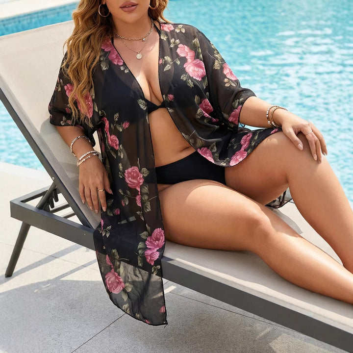 Dame gennemsigtig strandkappe med blomsterprint Skovae