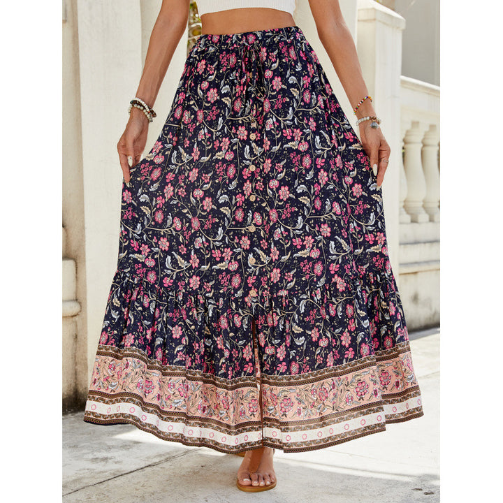 Femme Bohemian Floral Maxi Skirt med høj slids Stilla