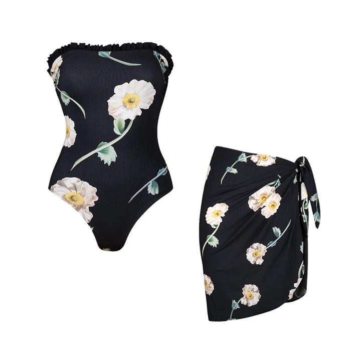 Damer one-piece badedragt med blomstrede flæsedetaljer Skovae