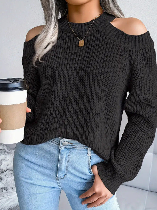 Kvinders strikket sweater med åbne skuldre og ribbet tekstur Stilla