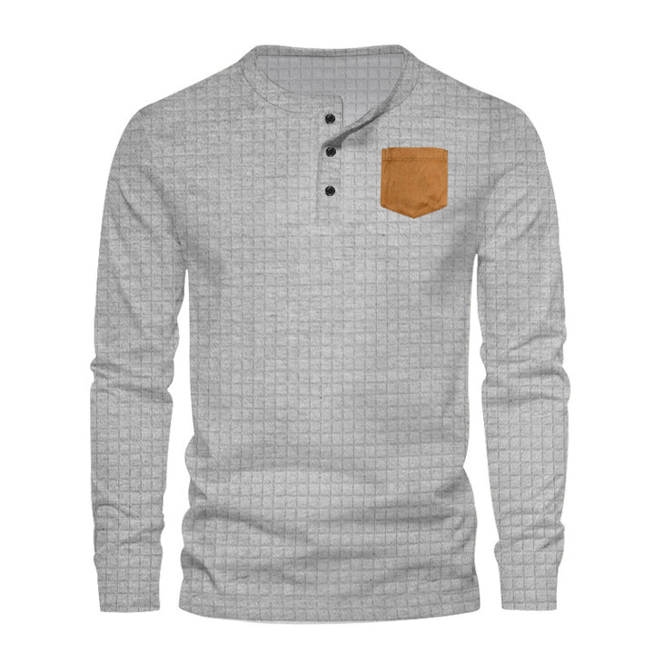 Herre Langærmet Henley-Shirt med moderigtigt strukturmønster og praktisk brystlomme Stilla