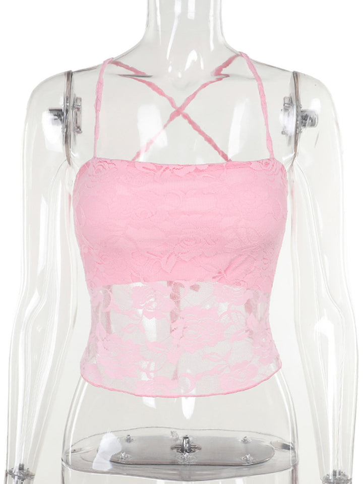 Dame spids crop top med justerbare spaghetti stropper og blomster mønster Skovae