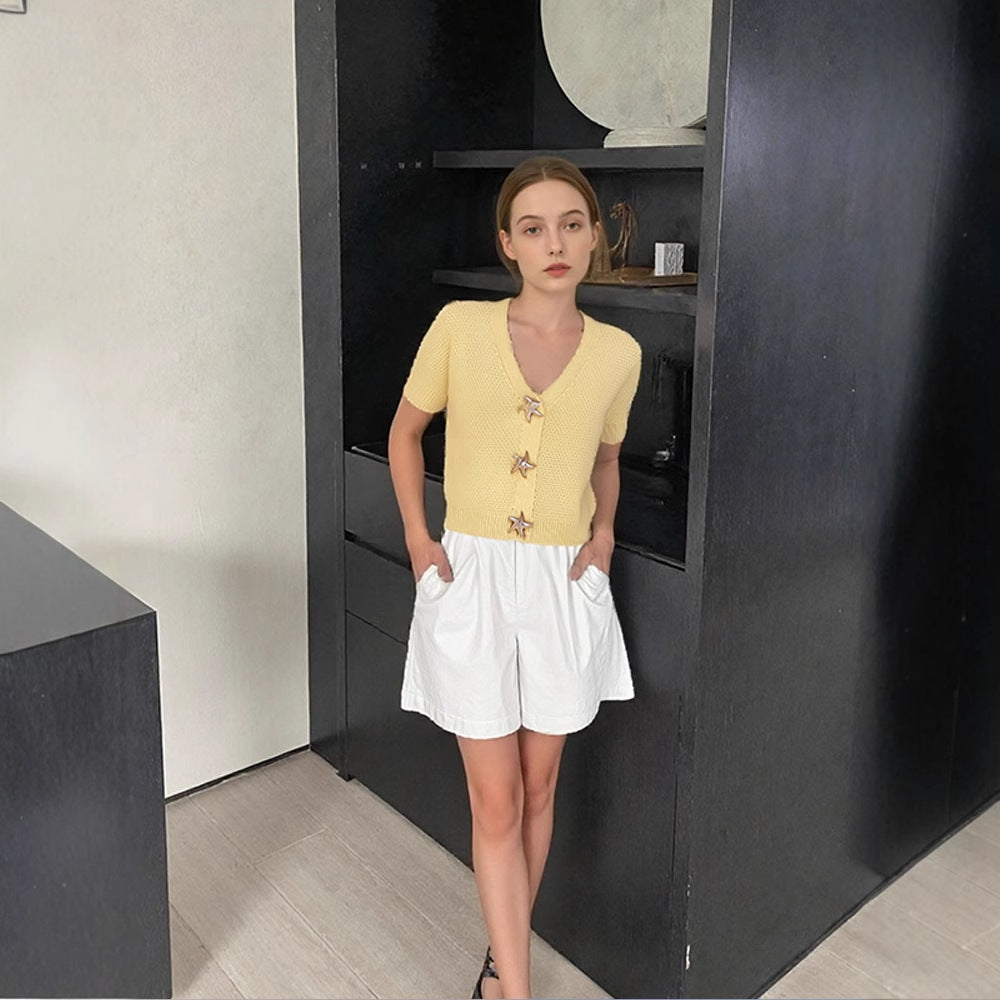 Dame Crop-top med dekorative stjerneknapper Stilla