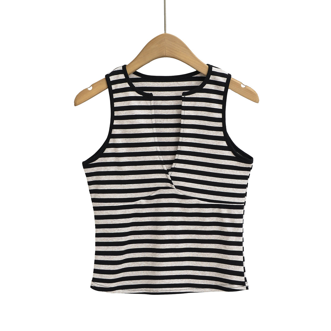 Dame sportsligt crop-top med dyb V-udskæring og stribedesign Stilla