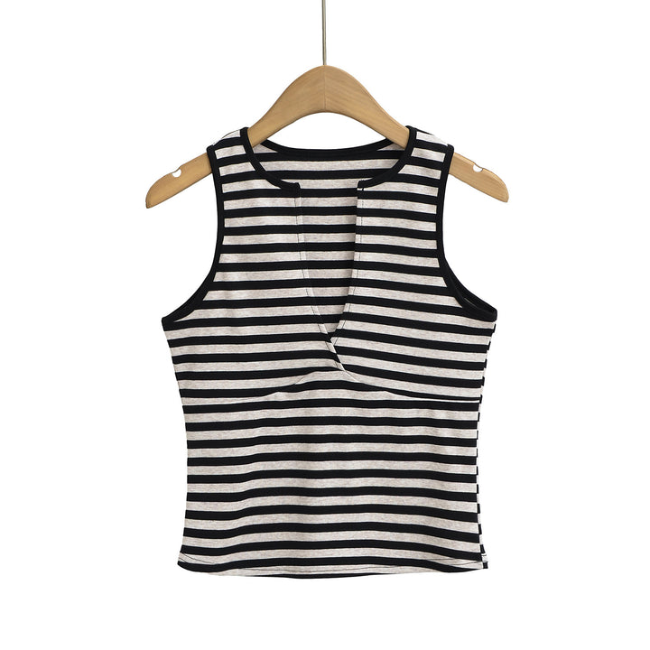 Dame sportsligt crop-top med dyb V-udskæring og stribedesign Stilla