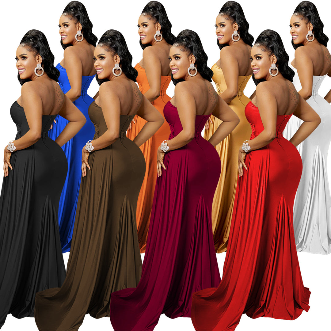 Dame Elegant One-Shoulder Maxikjole med draperede detaljer og flydende nederdel Stilla