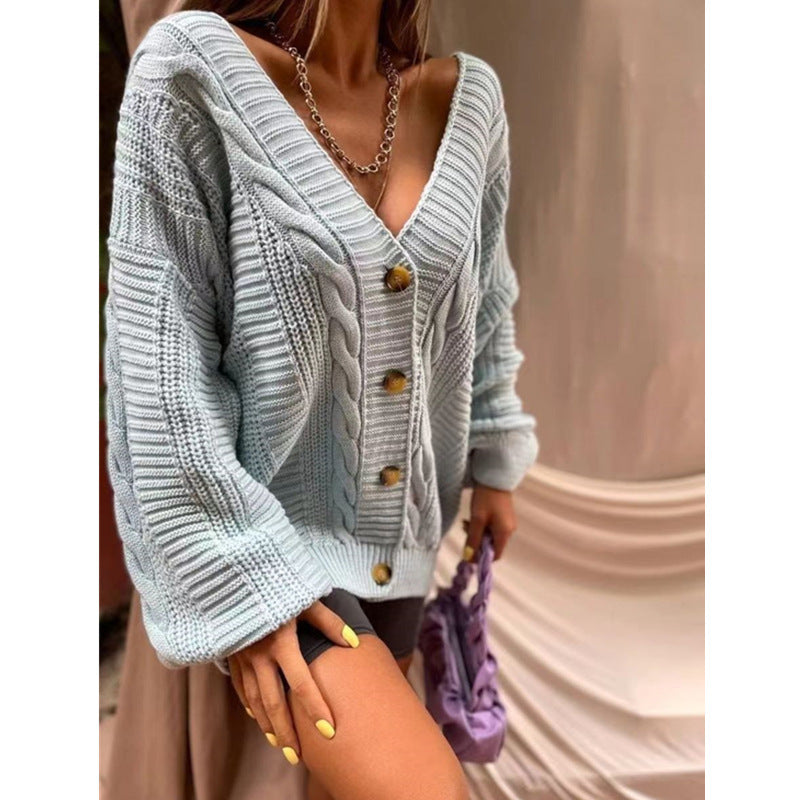 Kvinders chunky strikket cardigan med store knapper og voluminøse ærmer Stilla