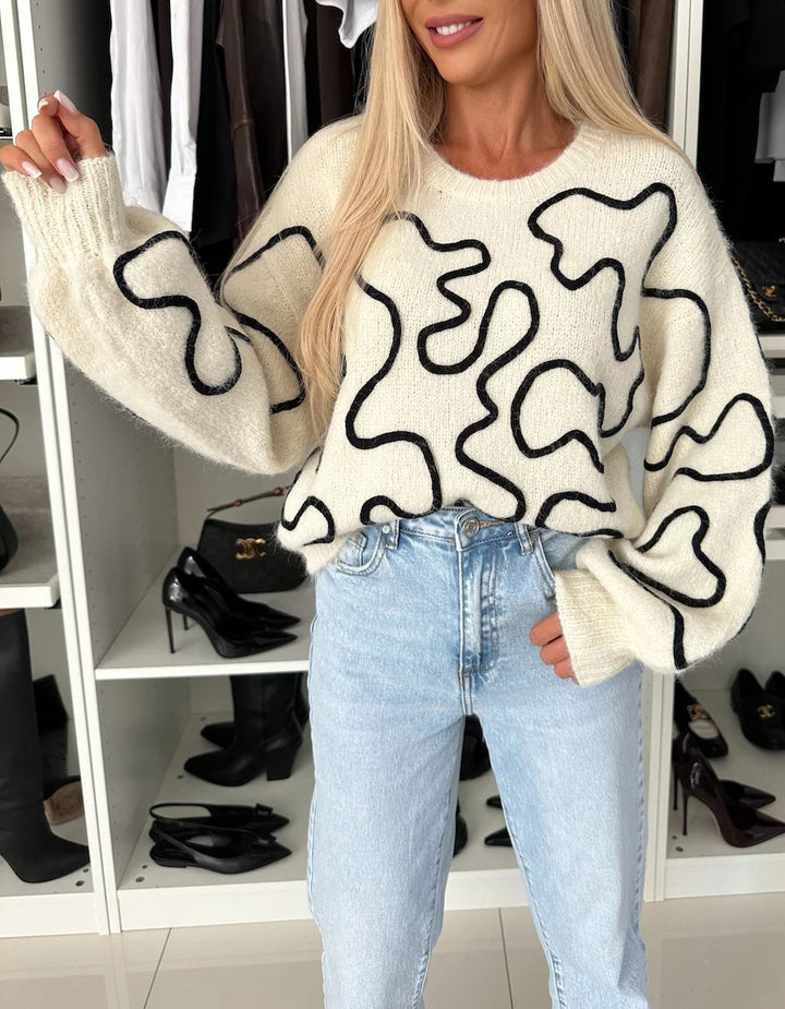 Kvindernes hyggelige strikkede sweater med kunstnerisk mønster Stilla