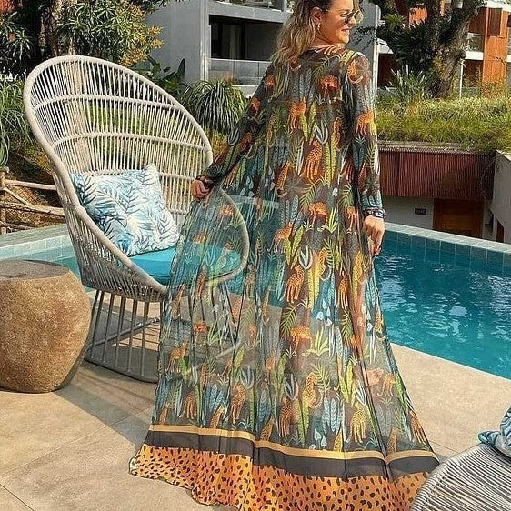 Dame Strandkimono med eksotisk dyremønster Stilla