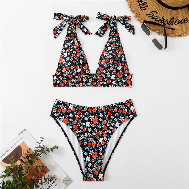 Dame Triangel-Bikini med justerbare skulderdetaljer og blomsterprint Skovae