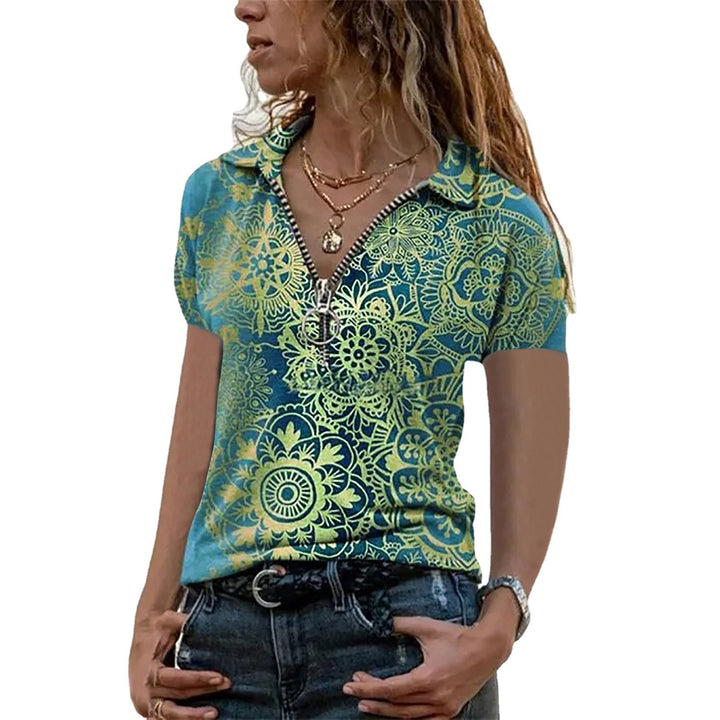 Dame Polo-shirt med florale mønster og figursyet snit Stilla