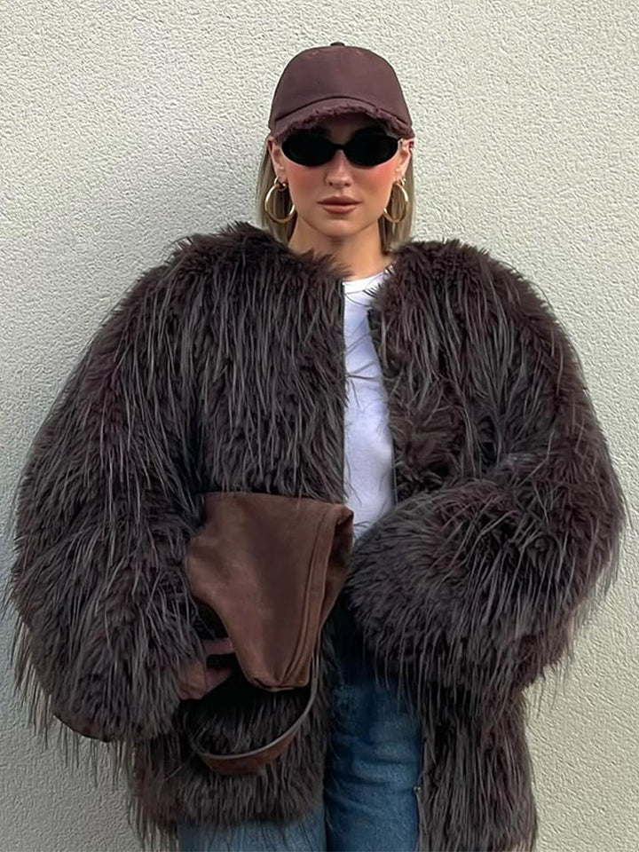 Dame Oversized Kunstpelsjakke Stilla