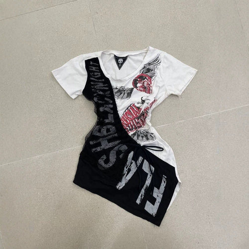 Dame afslappet T-shirt med unikt grafikdesign og sporty mesh-indlæg Skovae