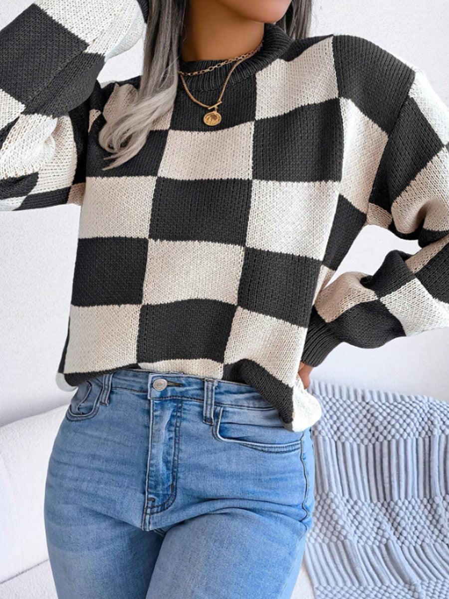 Femme Skakbræt-Strikpullover Stilla