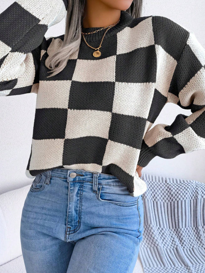Femme Skakbræt-Strikpullover Stilla
