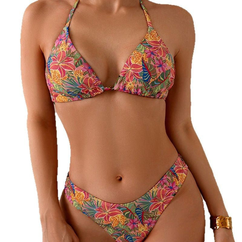Dame triangel-bikini med blomsterdesign og komfortabel pasform Skovae