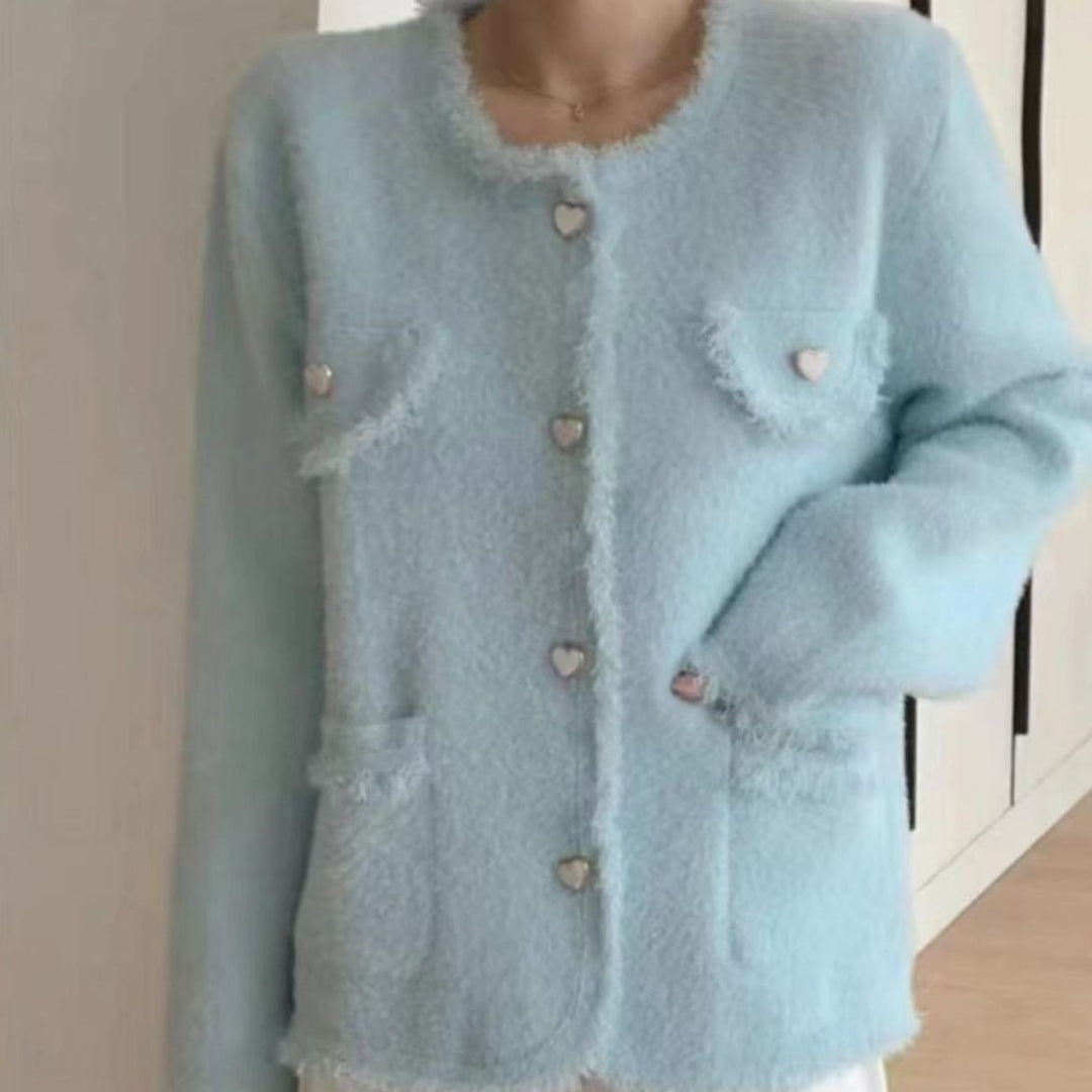Kvinders Fluffy Cardigan med Hjerte Detaljer Stilla