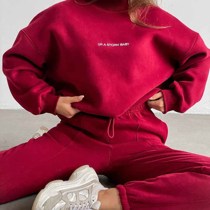 Kvinders sporty sweatshirt og joggingbukse sæt med høj krave og løs pasform Skovae