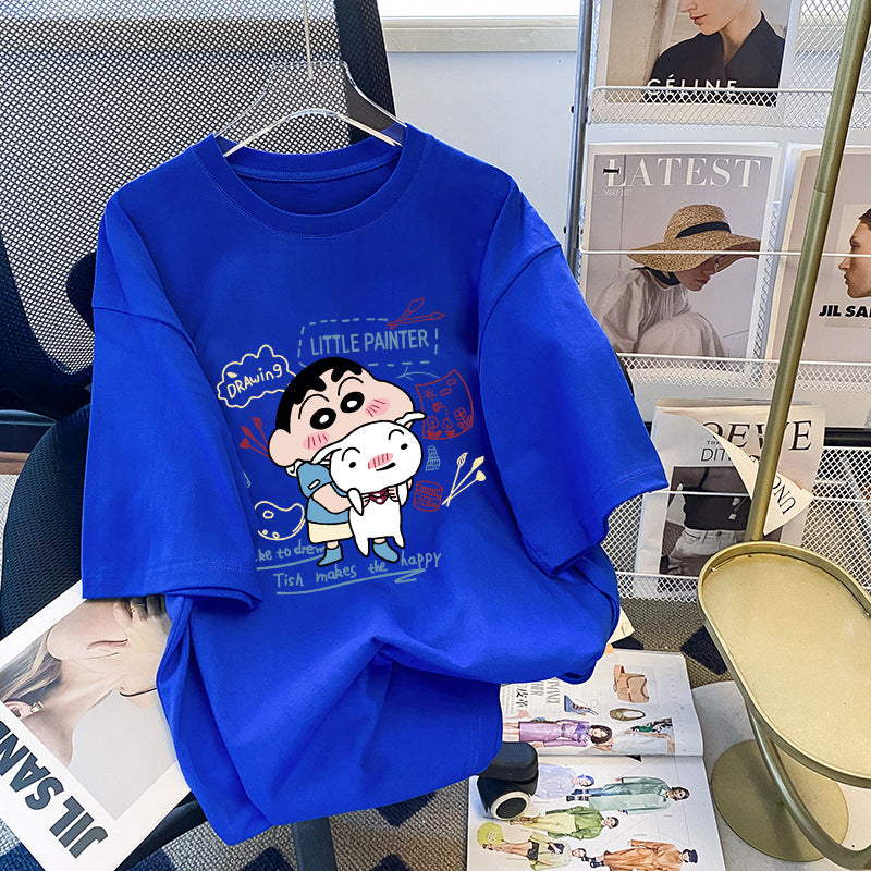 Dame T-shirt med kunstnerisk cartoon-tryk og behagelig pasform Stilla