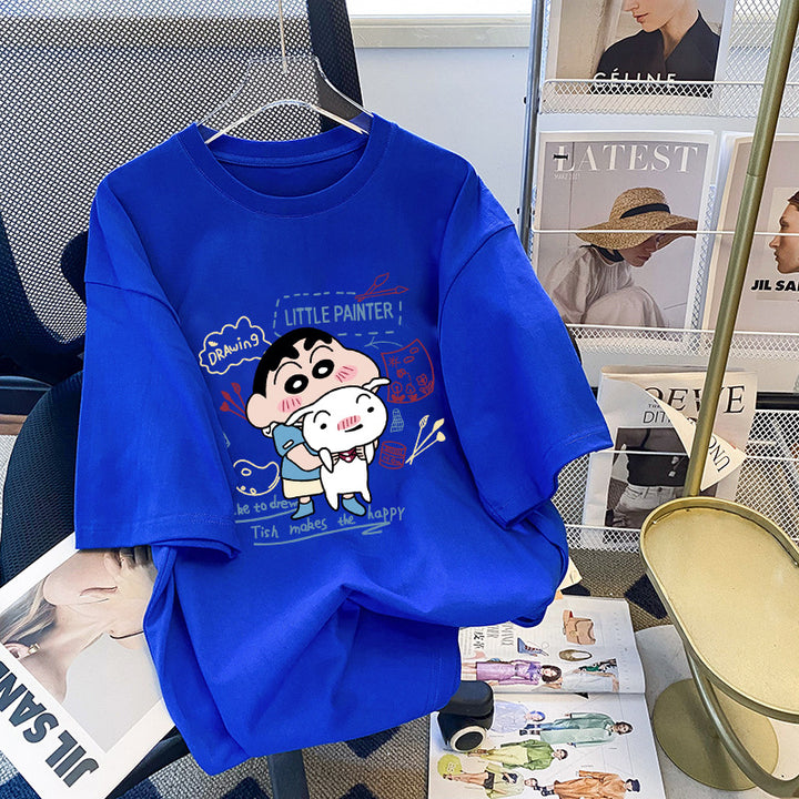 Dame T-shirt med kunstnerisk cartoon-tryk og behagelig pasform Stilla