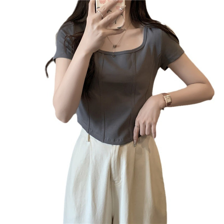 Femme Quadrat-Udskæring Cropped T-Shirt med struktureret Stitching Stilla
