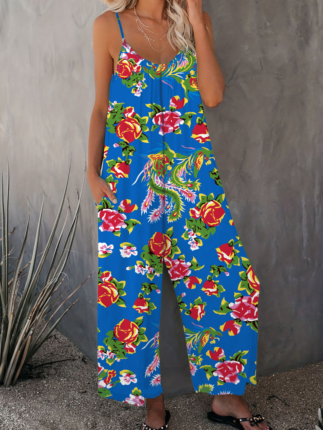 Dame Floral Print Bredbenet Jumpsuit Stilla