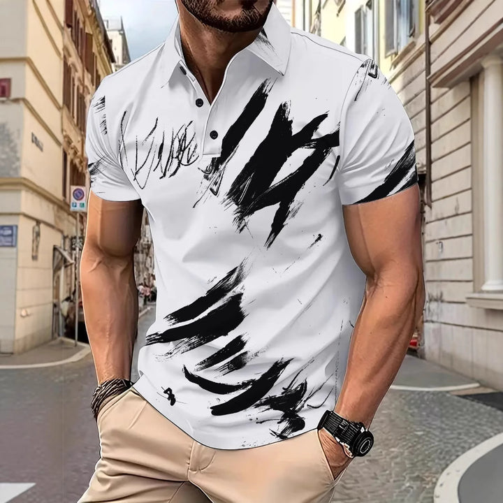 Herrer Poloshirt med kreativ penselstrøgdesign og behagelig pasform Stilla