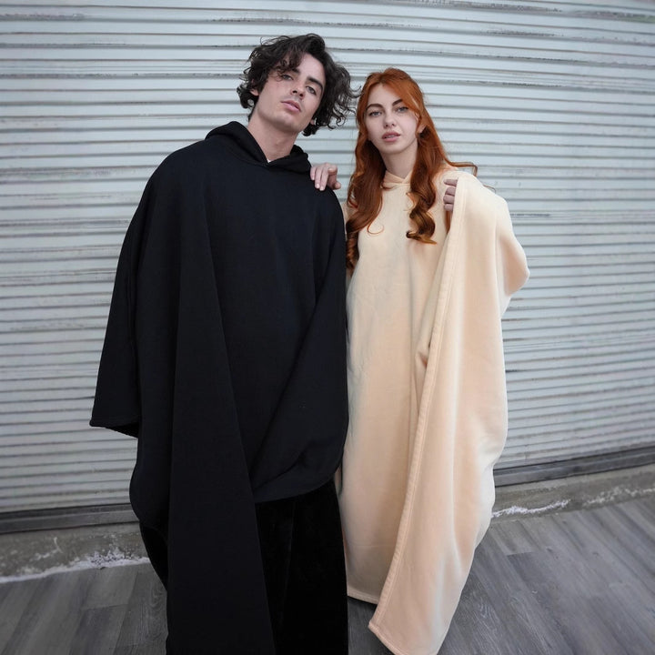 Dame multifunktionel poncho tæppe med hætte Stilla