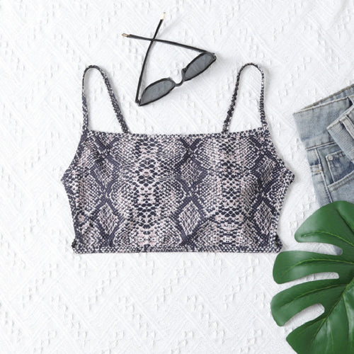 Dame Cropped Bikini-top med slangeskindsdesign Skovae