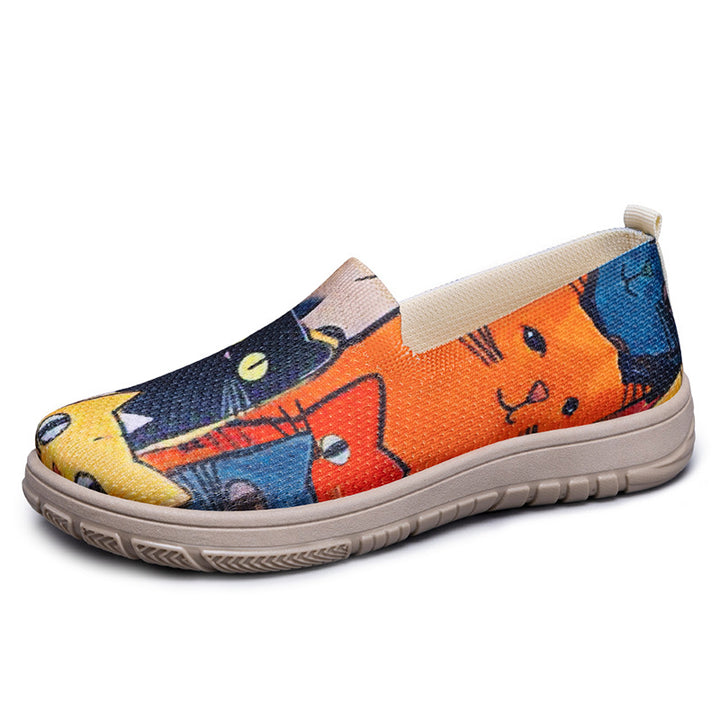 Dame Slip-On sko med farverigt kattemønster Stilla