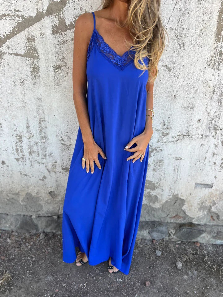 Femme elegant spids trim maxi kjole Stilla