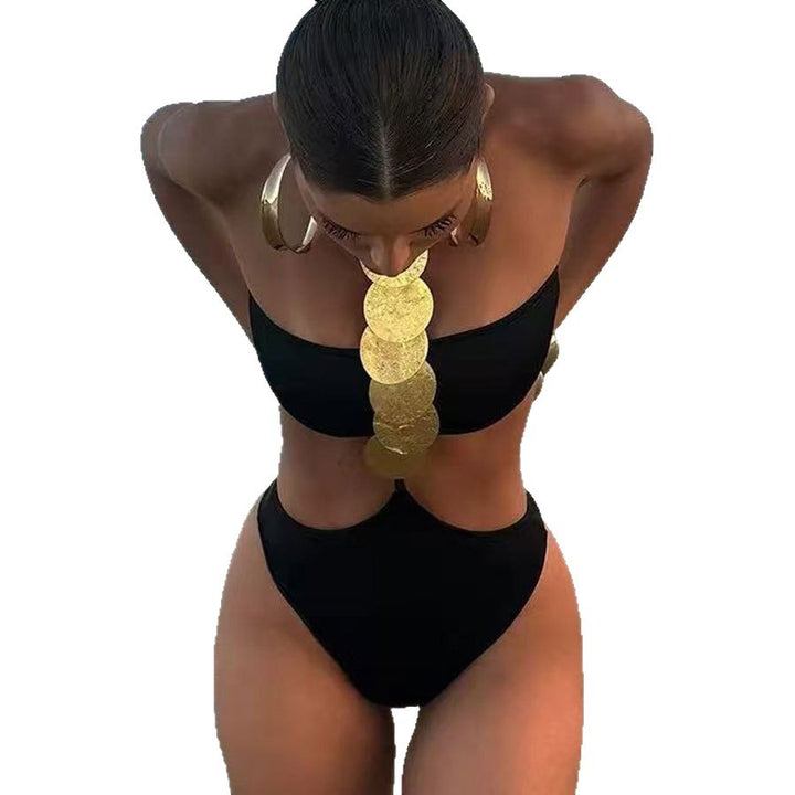 Damebikini med højt skåret design og glitrende accenter Skovae