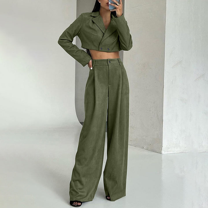 Dame Cropped Blazer og Vidde Bukser Sæt Stilla