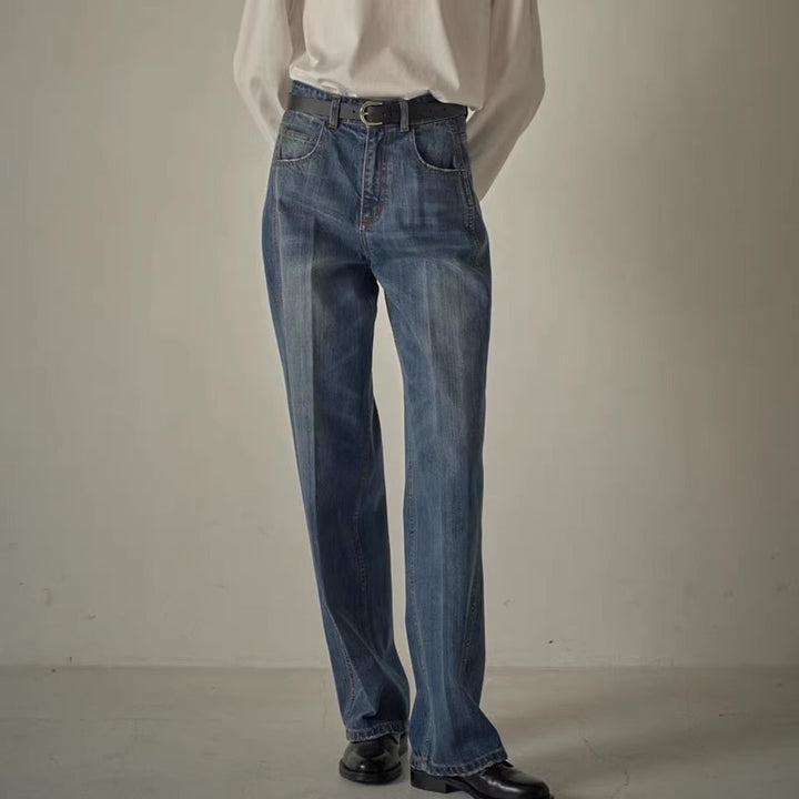 Dame bredskårne jeans med høj talje og elegant taljehåndværk Stilla