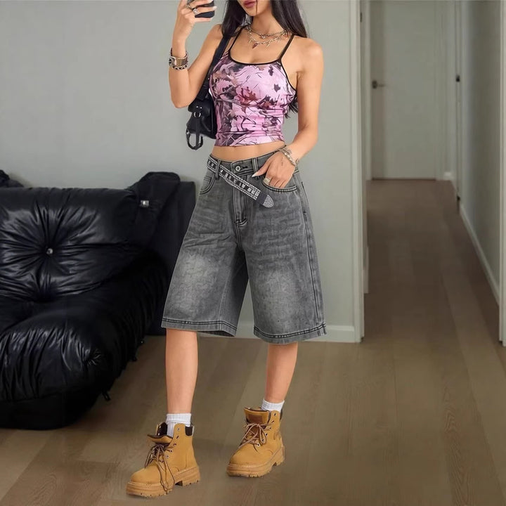 Dame casual Denim shorts med høj talje og bred pasform Skovae