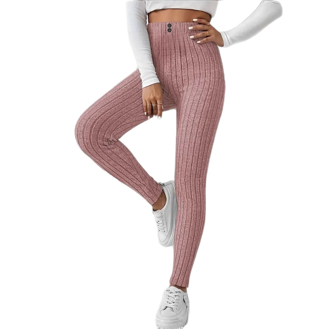 Kvinders højtaljede ribstrikkede leggings Stilla