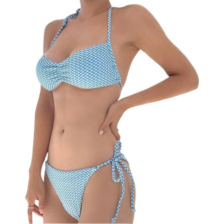 Dame Ruteret Bikini Sæt med Justerbare Bånd Stilla