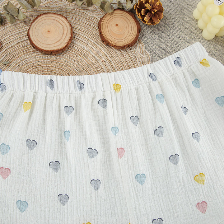 Dame pyjamasæt med hjerte-motiver og voluminøse ruffle-detaljer Stilla