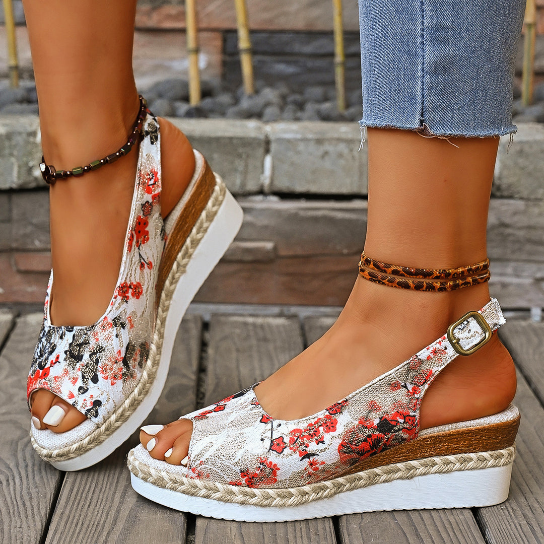 Dame Wedge-sandaler med floralt design og komfortabel fodsengsdesign Stilla