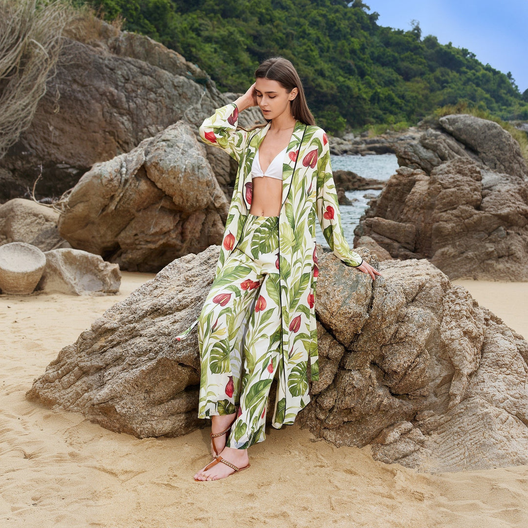 Damer luftig kimono med blomster mønstre Skovae